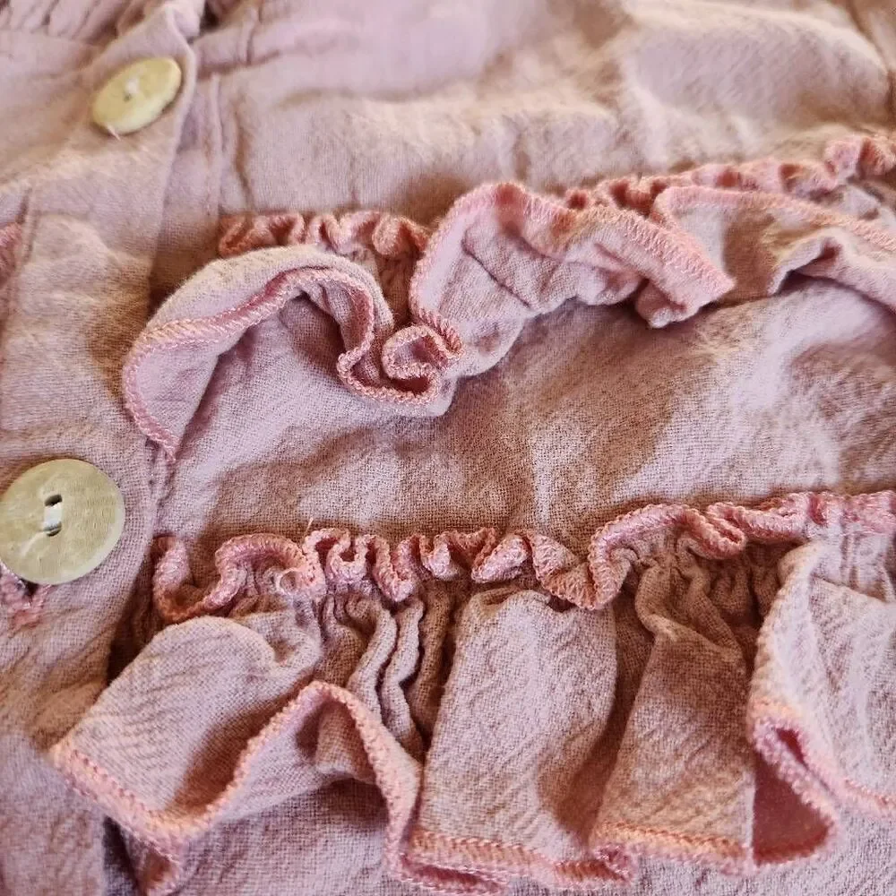 Toddler girls mauve pink 2-3T ruffle button up high neck long sleeve girly shabb